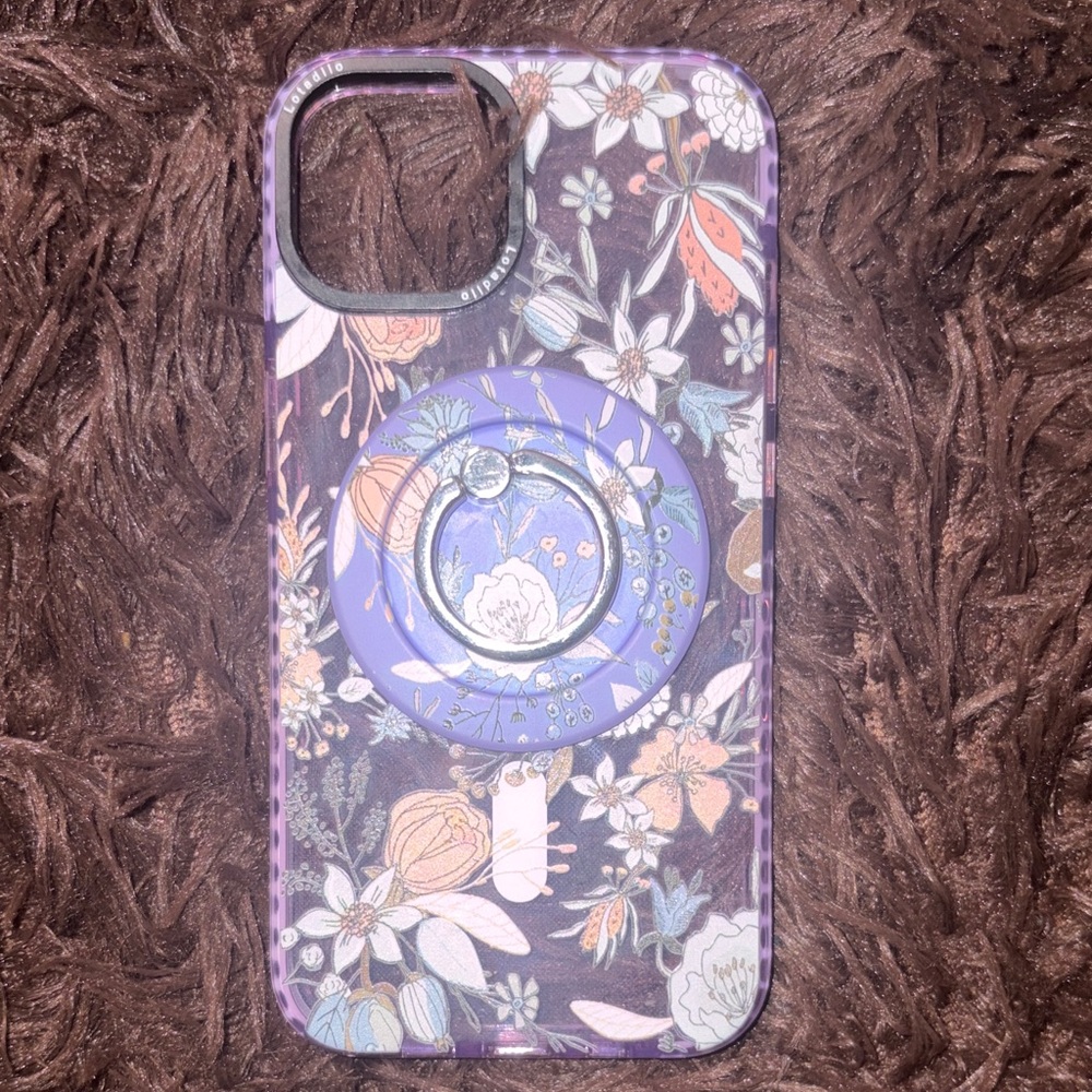 Floral Purple iPhone 14 Case with Ring Holder